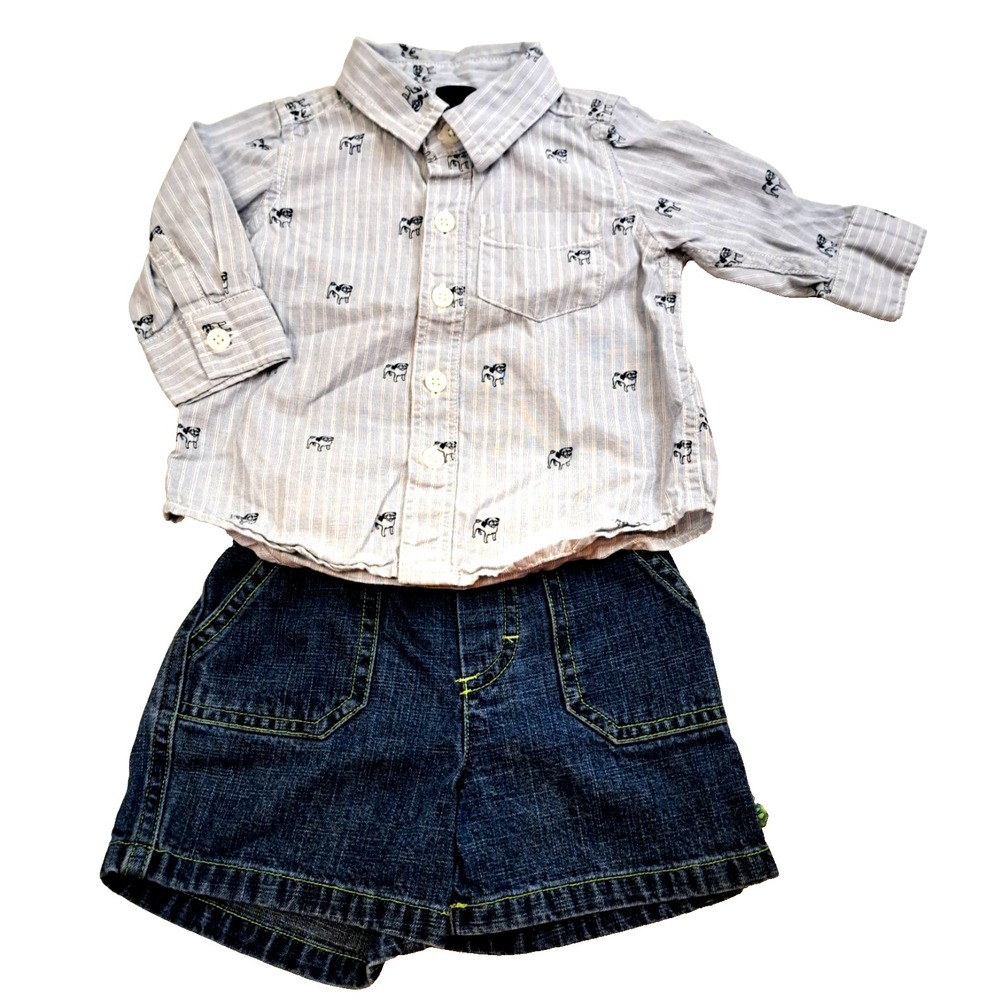Preppy Baby Boy 3-6 Mo‎ Outfit Baby Gap Shirt Denim Shorts